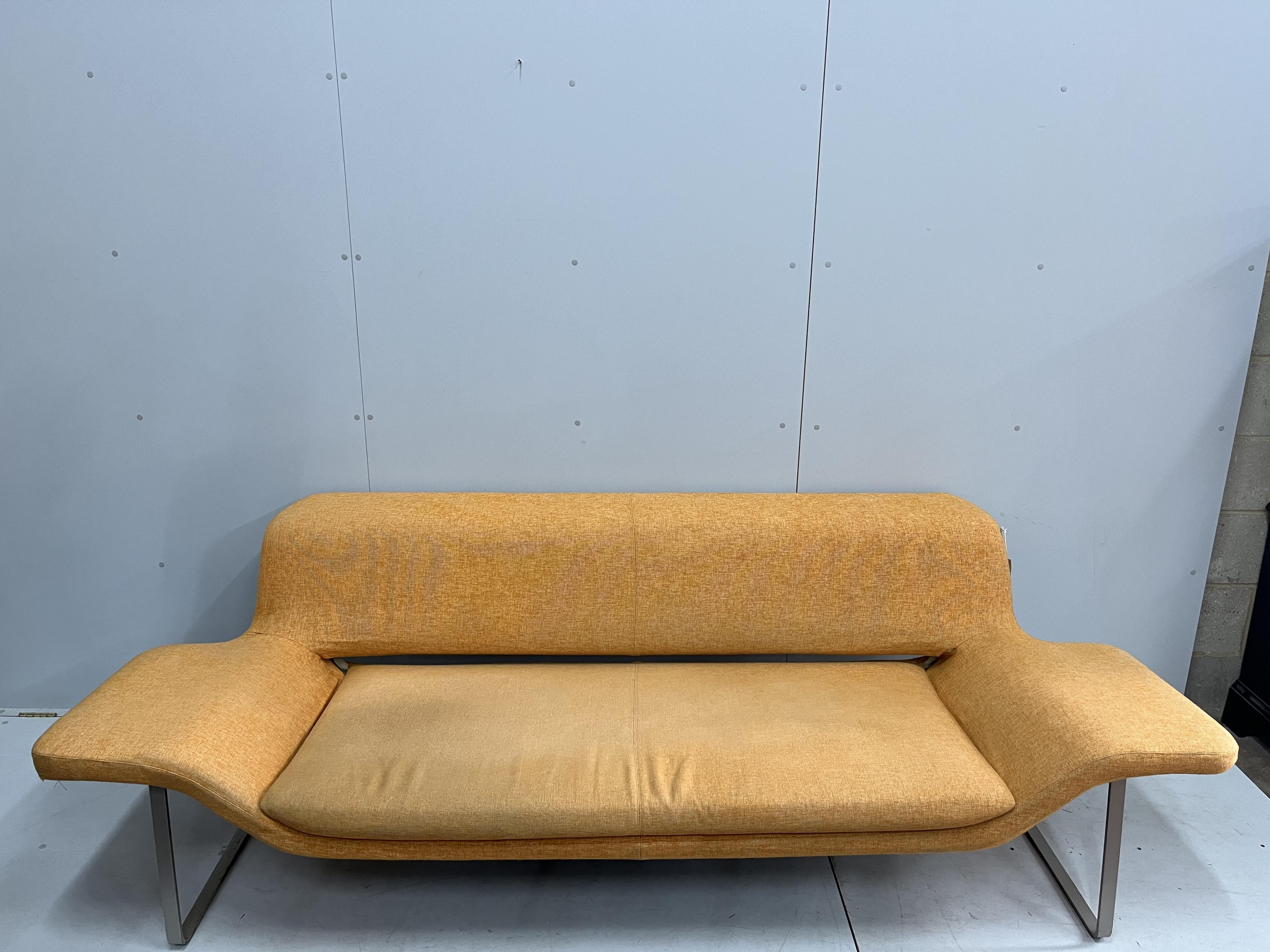 Jeffrey Bernett for B&B Italia, a Metropolitan orange fabric settee, width 244cm, depth 90cm, height 72cm. Condition - fair